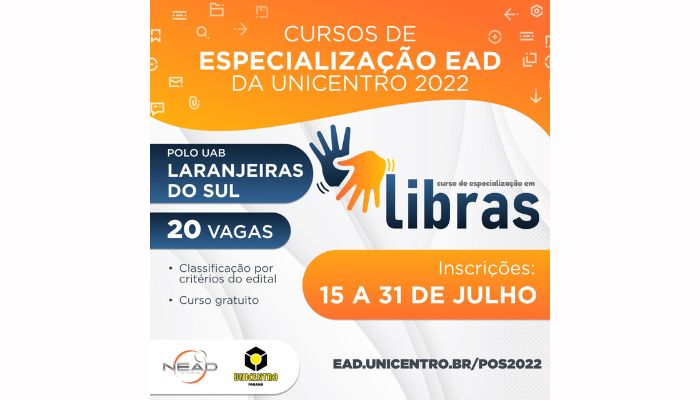 Laranjeiras - Unicentro oferece 20 vagas para curso de especialização gratuita EaD 